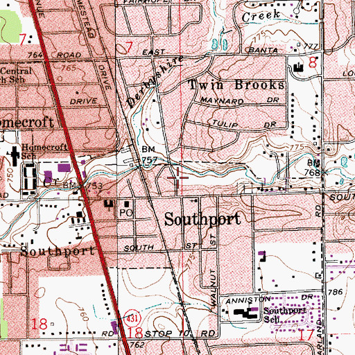 Topographic Map of Southport Police Department, IN