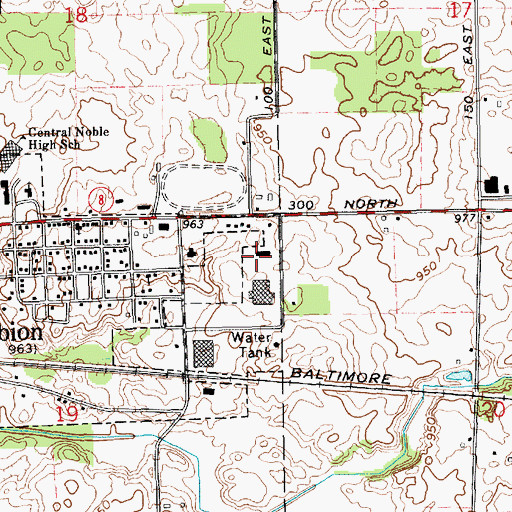 Topographic Map of Albion Police Department, IN