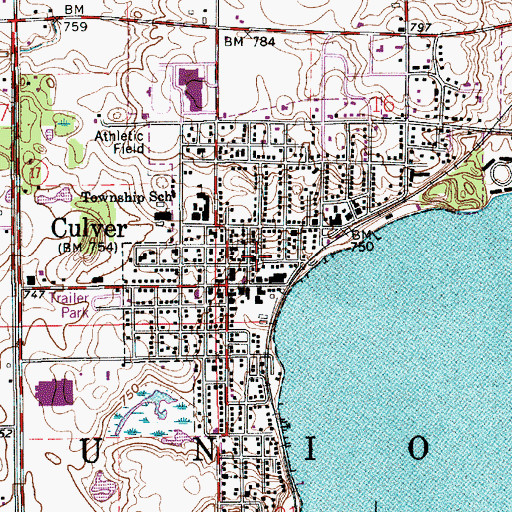 Topographic Map of Culver Police Department, IN
