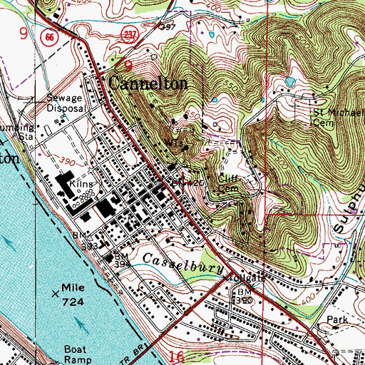Topographic Map of Cannelton City Police Department, IN
