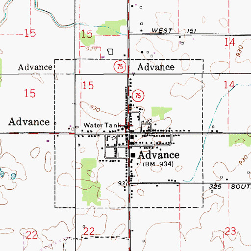 Topographic Map of Advance Police Department, IN
