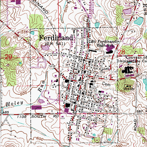 Topographic Map of Ferdinand Police Department, IN