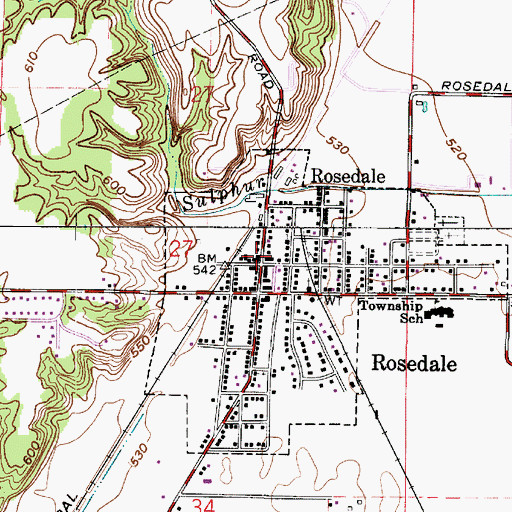 Topographic Map of Rosedale Police Department, IN