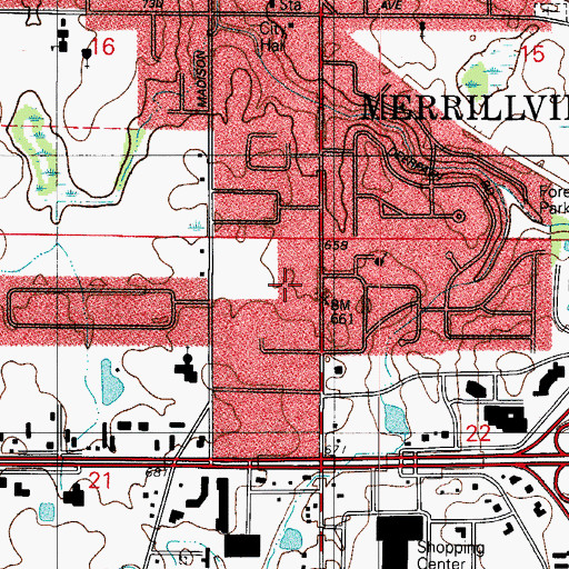 Topographic Map of Merrillville Police Department, IN
