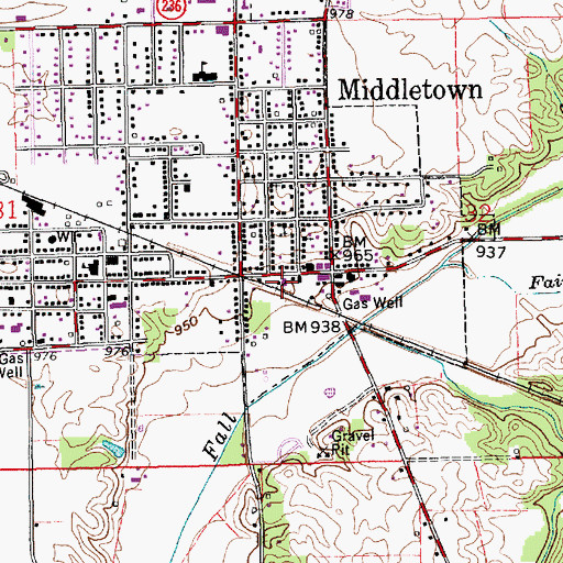 Topographic Map of Middletown Police Department, IN