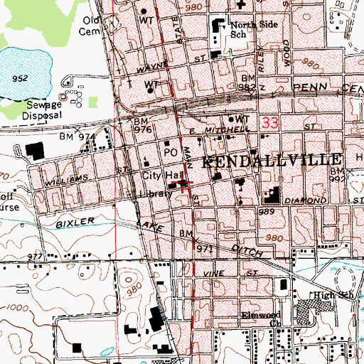 Topographic Map of Kendallville Police Department, IN