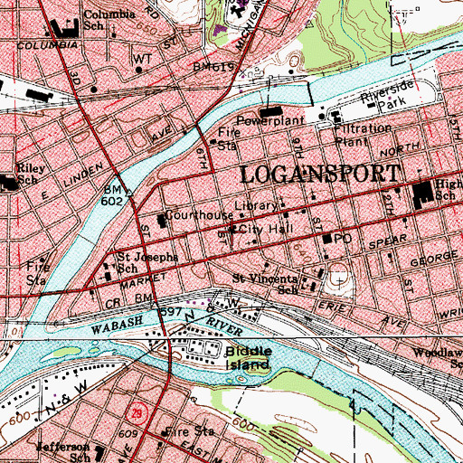 Topographic Map of Logansport Police Department, IN