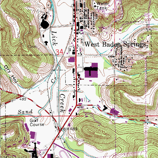 Topographic Map of West Baden Police Department, IN