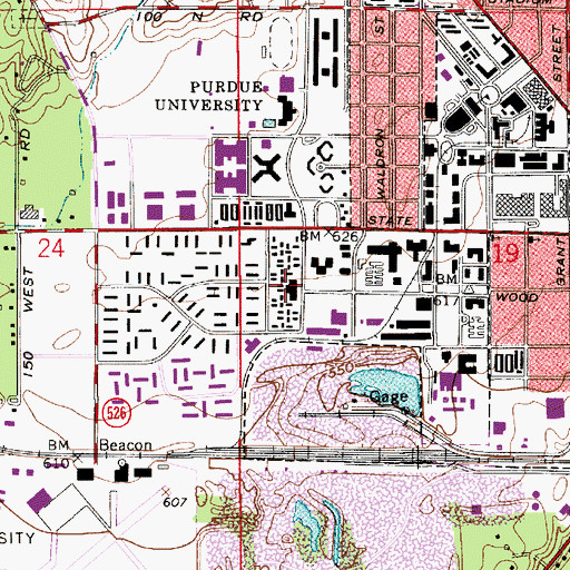 Topographic Map of Purdue Village Police Department, IN