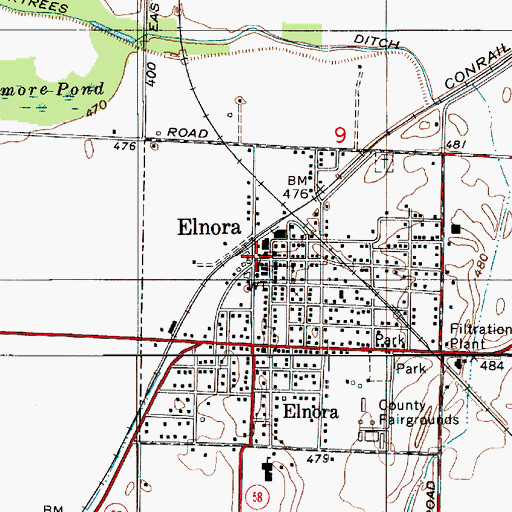 Topographic Map of Elnora Police Department, IN