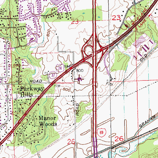 Topographic Map of Indiana State Police Department District 22, IN