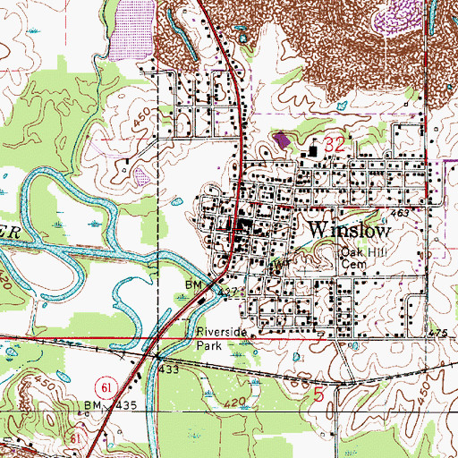Topographic Map of Winslow Police Department, IN