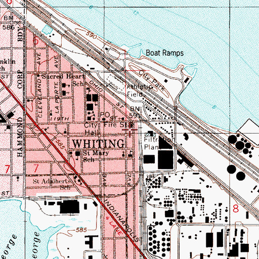 Topographic Map of Whiting Police Department, IN