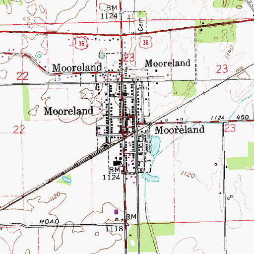 Topographic Map of Mooreland Police Department, IN