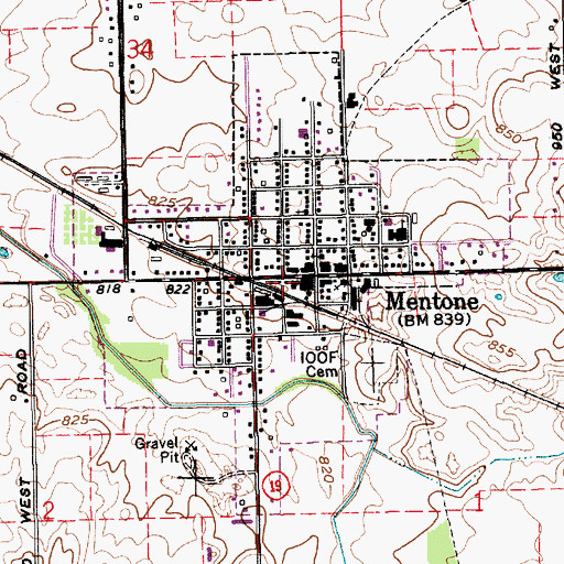 Topographic Map of Mentone Town Police Department, IN