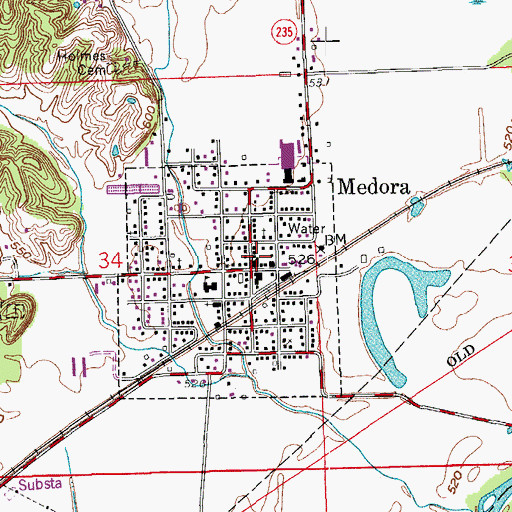 Topographic Map of Medora Police Department, IN