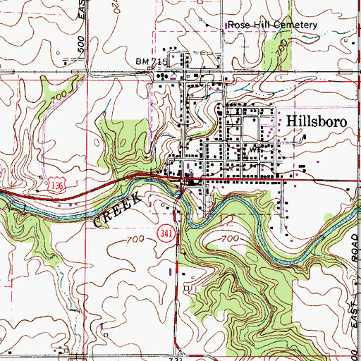 Topographic Map of Hillsboro Town Marshal, IN