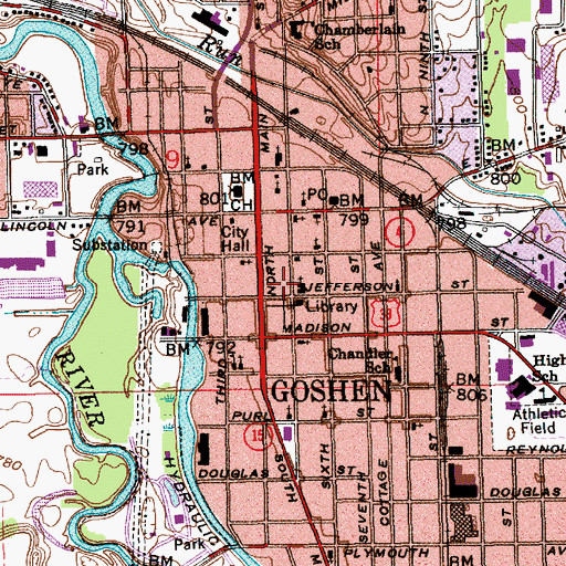Topographic Map of Goshen Police Department, IN