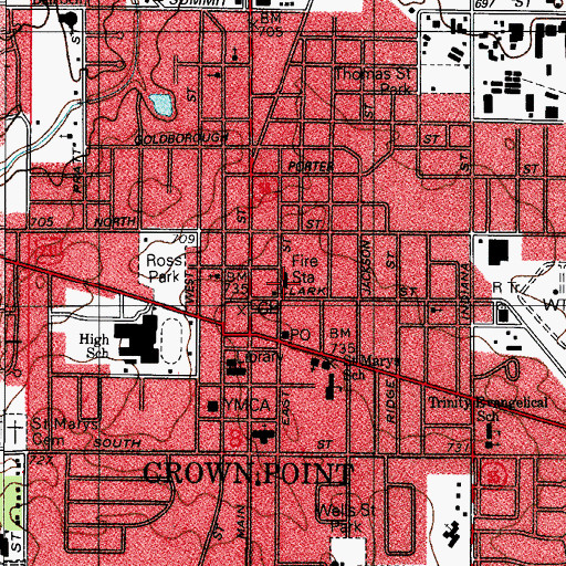 Topographic Map of Crown Point Police Department, IN