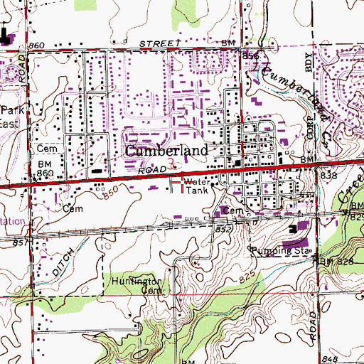 Topographic Map of Cumberland Police Department, IN