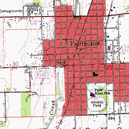Topographic Map of Fairmount Police Department, IN