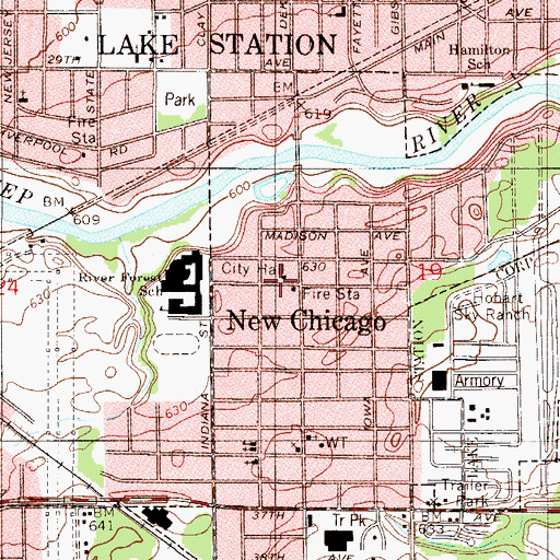 Topographic Map of New Chicago Police Department, IN