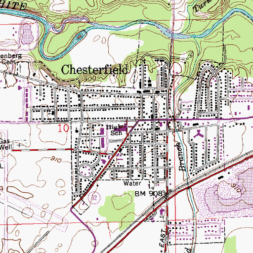 Topographic Map of Chesterfield Police Department, IN