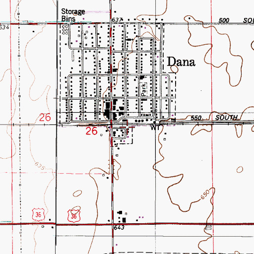 Topographic Map of Dana Town Marshal, IN