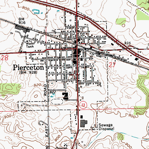 Topographic Map of Pierceton Police Department, IN