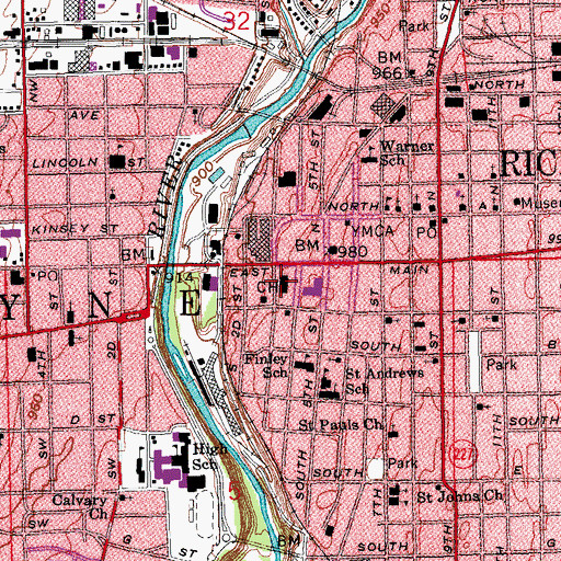 Topographic Map of Wayne County Sheriff, IN