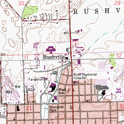 Topographic Map of Rushville Police Department, IN