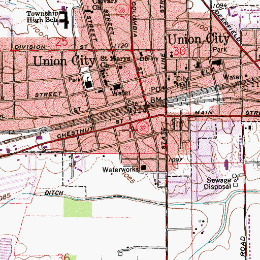 Topographic Map of Union City Police Department, IN