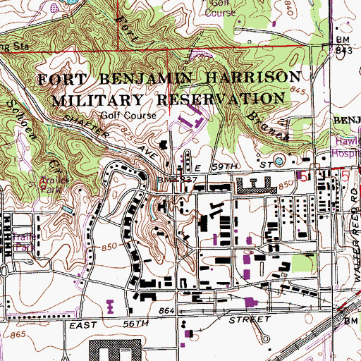 Topographic Map of Lawrence Police Department, IN