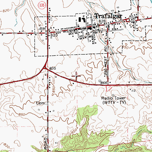 Topographic Map of Trafalgar Police Department, IN