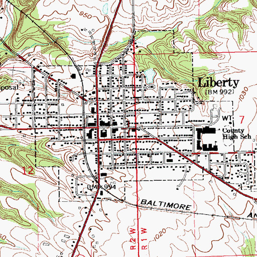 Topographic Map of Liberty City Police Department, IN