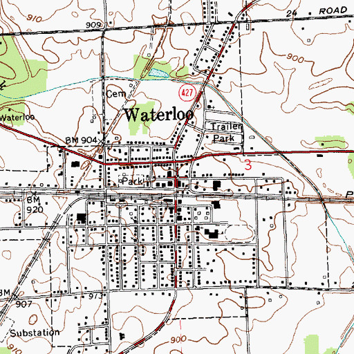Topographic Map of Waterloo Police Department, IN