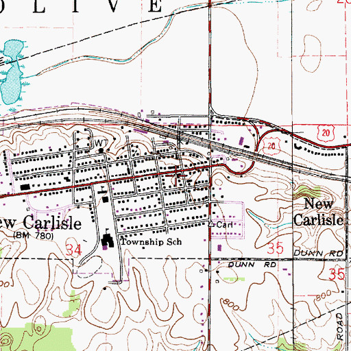 Topographic Map of New Carlisle Police Department, IN