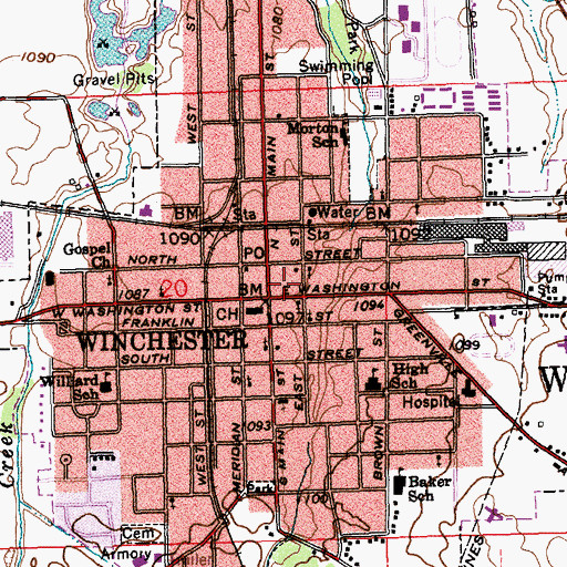 Topographic Map of Winchester Police Department, IN