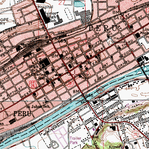 Topographic Map of Peru Police Department, IN