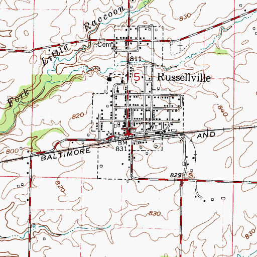 Topographic Map of Russellville Town Marshal's Office, IN