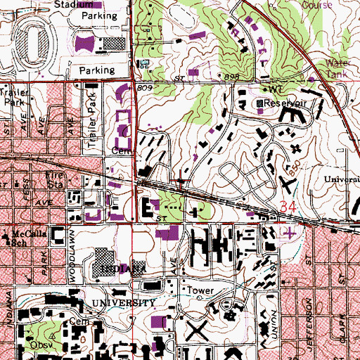 Topographic Map of Indiana University Police Department, IN