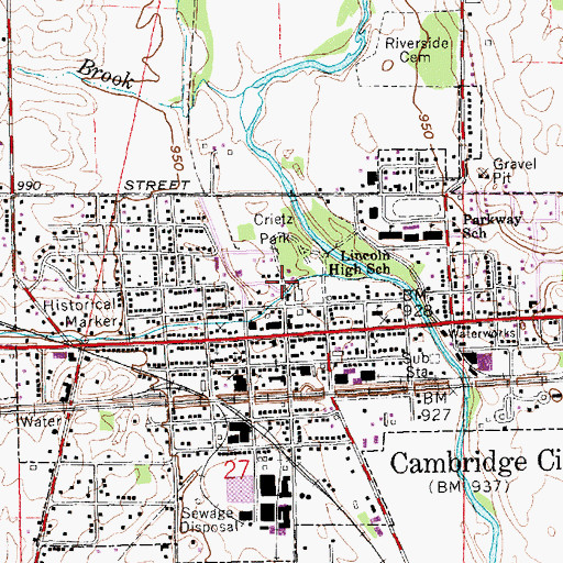 Topographic Map of Cambridge City Police Department, IN