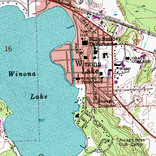 Topographic Map of Winona Lake Police Department, IN