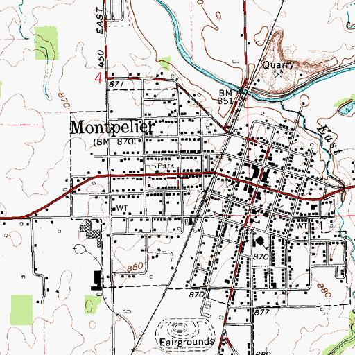 Topographic Map of Montpelier Police Department, IN