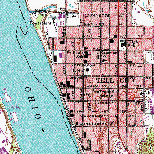 Topographic Map of Tell City Police Department, IN