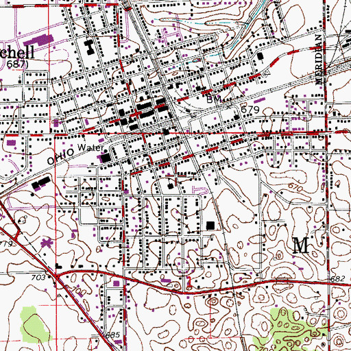 Topographic Map of Mitchell Police Dept, IN