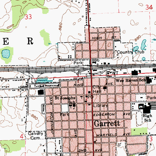 Topographic Map of Garrett Police Department, IN