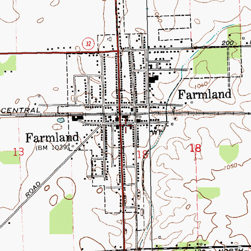 Topographic Map of Farmland Police Department, IN