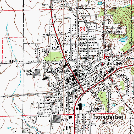 Topographic Map of Loogootee Police Department, IN