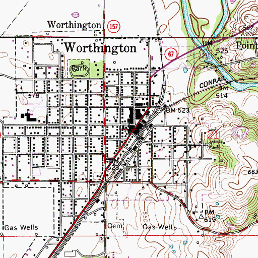 Topographic Map of Worthington City Police Department, IN